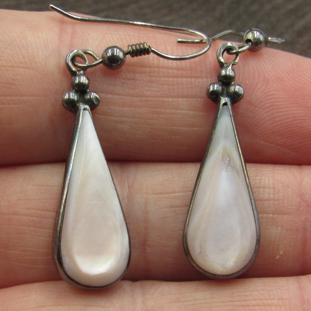 Vintage Rustic Long White Shell Dangle Earrings - image 1